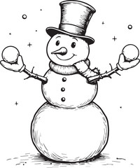 Juggling Snowman with Top Hat and Snowballs Illustration