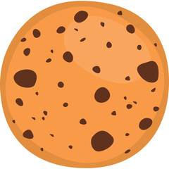 Close up of a round chocolate chip cookie with a golden brown surface and dark brown chips against a transparent background a simple flat design illustration