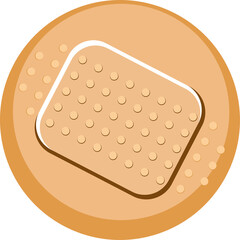 Close up of a round beige adhesive bandage with a white padded center and small holes on a transparent background in flat illustration style