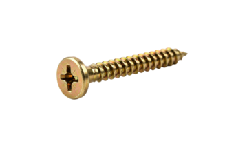 Isolated golden-colored screw with Philips head, construction hardware fastener close-up