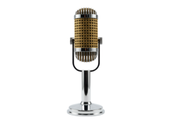 Isolated Vintage Microphone Device in Studio for Broadcast and Media Production Purposes