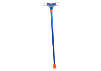 Isolated Blue Adjustable Walking Cane for Mobility Assistance in Healthy Active Lifestyle