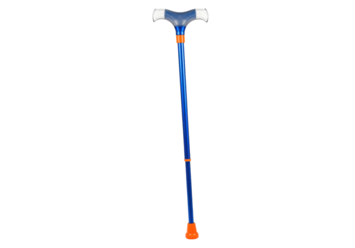 Isolated Blue Adjustable Walking Cane for Mobility Assistance in Healthy Active Lifestyle