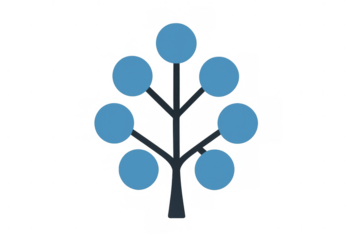 Connecting ideas on a treelike structure, presenting an abstract diagram with blue circles on branches