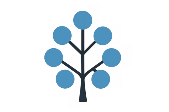 Connecting ideas on a treelike structure, presenting an abstract diagram with blue circles on branches - Powered by Adobe