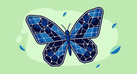 Butterfly with Solar Panel Wings Symbolizing Renewable Energy.