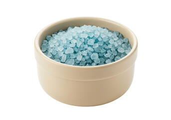 Isolated bowl of blue crystals for spa treatments or relaxation, wellness, body care