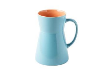 Isolated turquoise pitcher with orange interior for pouring fluids, drinks and beverages