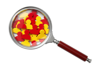 Isolated Magnifying Glass Showing Red and Yellow People Characters-Illustration Concepts