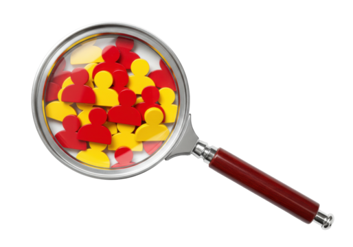Isolated Magnifying Glass Showing Red and Yellow People Characters-Illustration Concepts