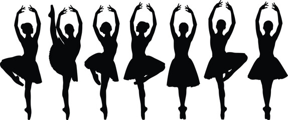 Ballet dancer silhouette, elegant pose vector, classical dance movement, black icon, minimal design, performance art, graceful stance, choreography