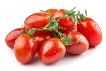 Fresh Vine Ripe Cherry Tomatoes with Drops of Water Red Vegetables Healthy on transparent background