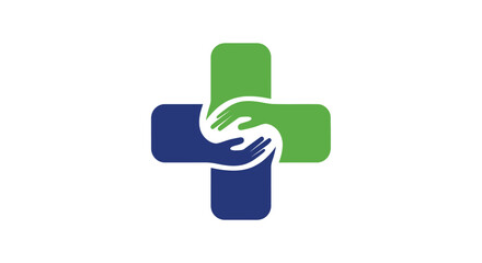 Two hands clasped together forming a medical cross symbol.