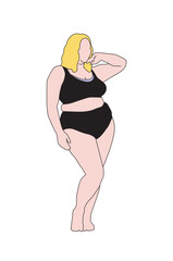 Blond Woman Lingerie Plus-Size model - Illustration SVG Vector - Architecture People - Realistic line art 