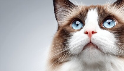 Charming Seal Point Ragdoll Cat with Striking Blue Eyes and Fluffy Whiskers in Studio Setting
