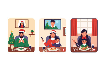 Christmas Dinner Online Family Connecting Through Video Call.