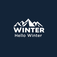 A white logo featuring stylized mountain peaks with the word "WINTER" and "Hello Winter" text below.