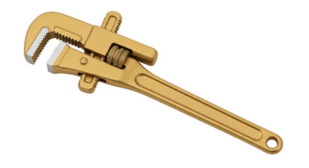 Isolated Still life of a pipe wrench with golden hue for mechanical repairs and construction