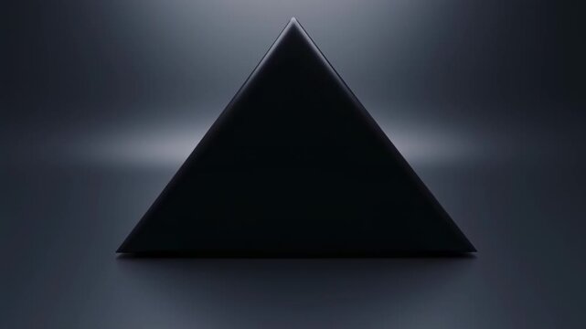 A shadowed black triangular prism is centered in a gray gradient with subtle specular highlights