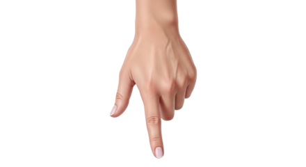 Isolated hand pointing down, indicating with finger, showing direction or demonstrating