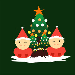 christmas card with santa claus and tree