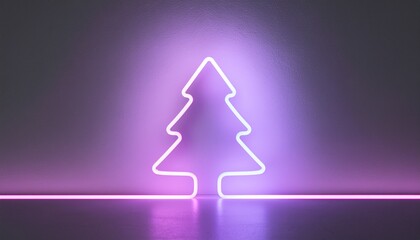 Neon Christmas Tree Minimalist Holiday Illustration with Glowing Line Art and Purple Ambiance