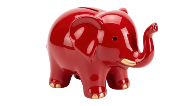 Isolated red elephant figure, bank savings for children, decorative and collectible toy