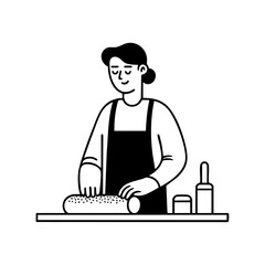 Baker rolling out dough on a counter, depicting baking, culinary preparation, and homemade food craftsmanship.