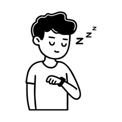 Young man checking his smartwatch sleep score, representing digital wellness, rest tracking, and smart technology.
