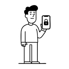 Man holding smartphone with padlock symbol on screen, representing data privacy, security, and two-factor authentication protection.