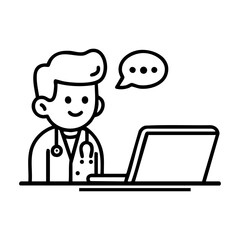 Smiling doctor consulting a patient through laptop, symbolizing telemedicine, online healthcare, or remote medical advice.