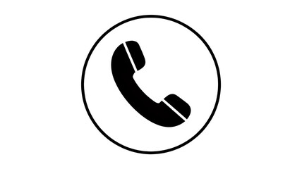 Black phone icon in circle minimal telephone symbol contact call logo isolated on transparent background