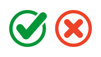 Green check mark and red cross mark right and wrong vector image isolated on transparent background