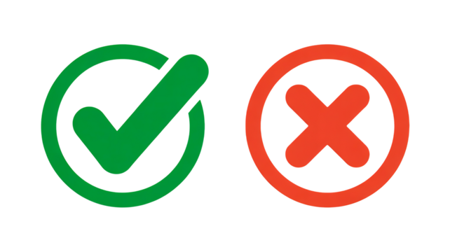 Green check mark and red cross mark right and wrong vector image isolated on transparent background