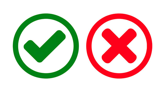 Right and wrong check mark icons for correct and incorrect use isolated on transparent background