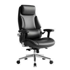 Executive black leather office chair on white isolated illustration on transparent background