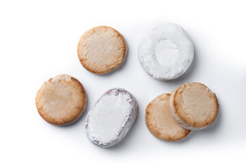 Traditional Spanish Christmas sweets assortment isolated on white background. Top view