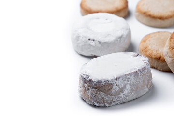 Traditional Spanish Christmas sweets assortment isolated on white background. Copy space