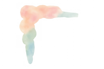 Abstract watercolor corner art element creating a soft pastel frame with blending pink, orange, and blue colors