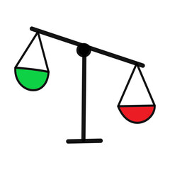 weighing balance scale comparison high and low green color and red solor difference up and down