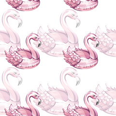 Seamless pattern background featuring elegant pink flamingos and stylish swans for a vibrant summer wallpaper celebration of beach vibes and festive occasions
