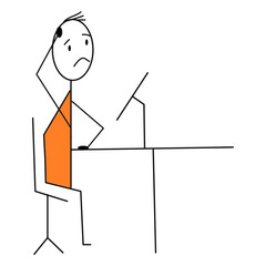 unhappy stress worker working in office stick figure office setup atmosphere headache.eps