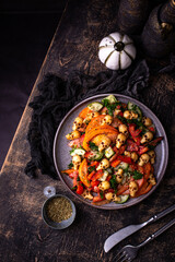 Halloween salad with cheese in shape of skull