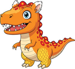 Cute orange dinosaur cartoon character illustration for kids design, prehistoric animal mascot, funny baby dino art, vector drawing concept