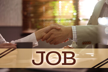 Job search. Recruiter and candidate shaking hands in office, closeup