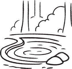 Woodland pond with rocks and trees scene