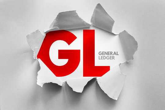 The acronym GL boldly emerges through torn paper, representing General Ledger - the core record-keeping system for a company&rsquo;s financial data and accounting operations