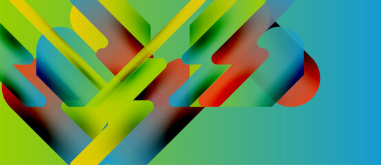 Abstract geometric shapes overlap. Bright colors create dynamic visual effect. Modern design, vibrant composition, clean lines present.