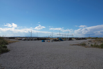 Peaceful Open Field beside a Japanese Fishing Village