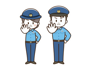 警察官_男女_線画_STOP